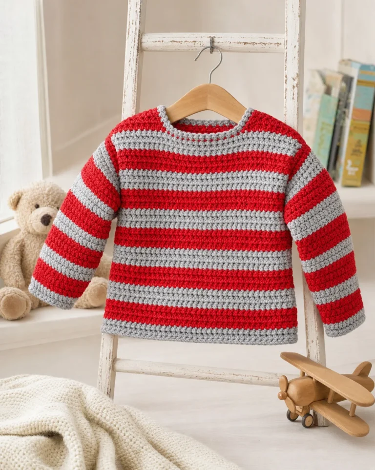 Baby sweater crochet pattern for beginners, featuring team spirit design.