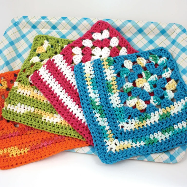 Granny Corner Crochet Dishcloth pattern showcasing colorful crochet dishcloths
