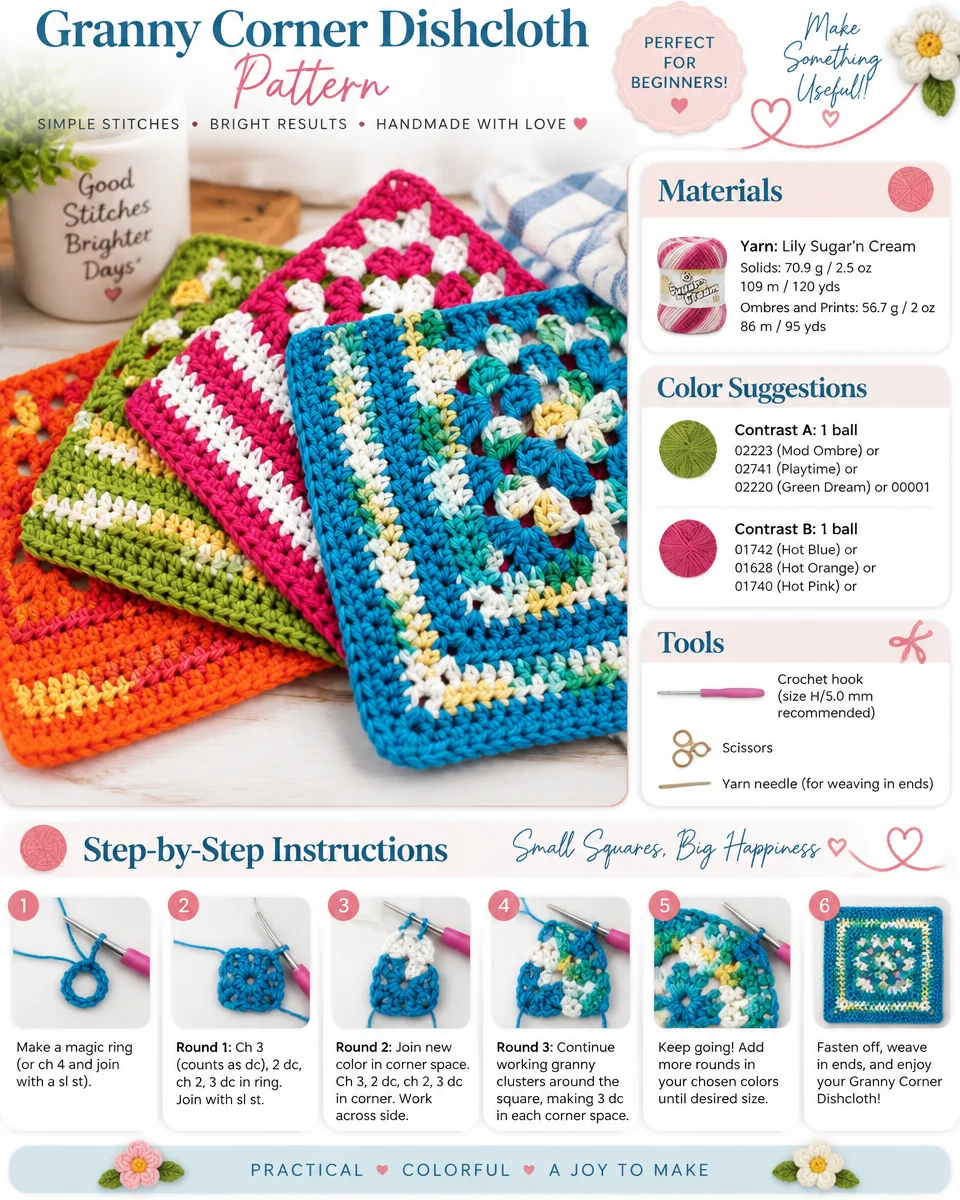 Granny Corner Crochet Dishcloth Pattern