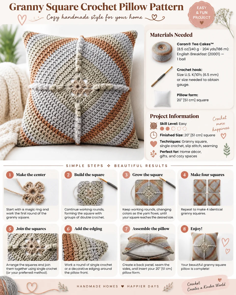 Granny Square Crochet Pillow Pattern