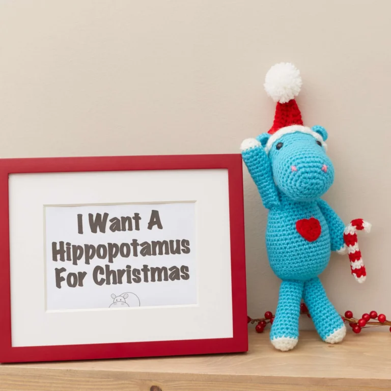 Crocheted hippopotamus decoration for Christmas
