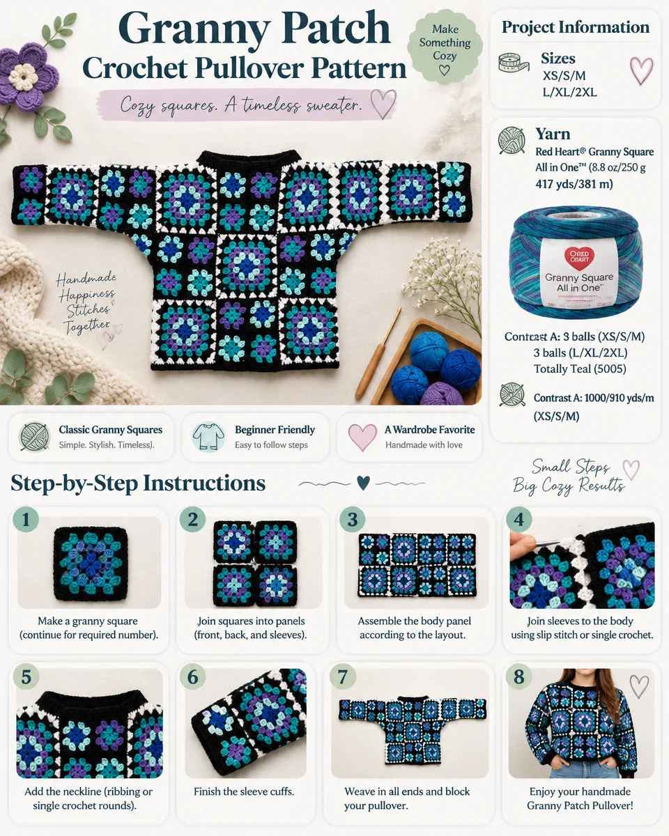 Patchwork Granny Crochet Pullover