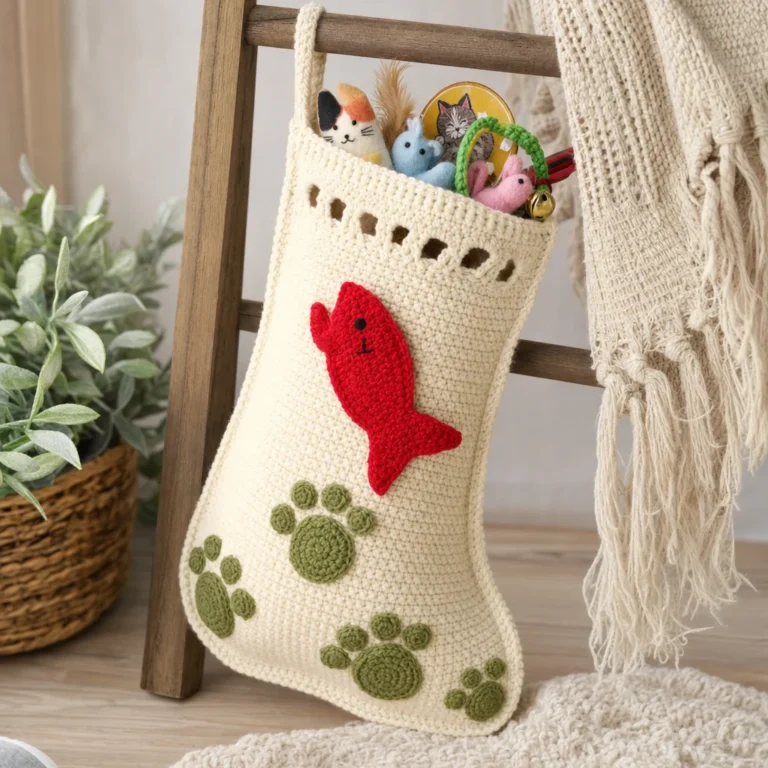 Purrfect Christmas Cat Paw Stocking Crochet Pattern for festive decoration