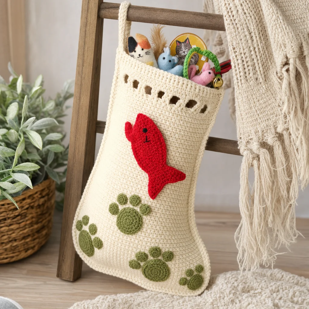 Purrfect Christmas Cat Paw Stocking Crochet Pattern for festive decoration