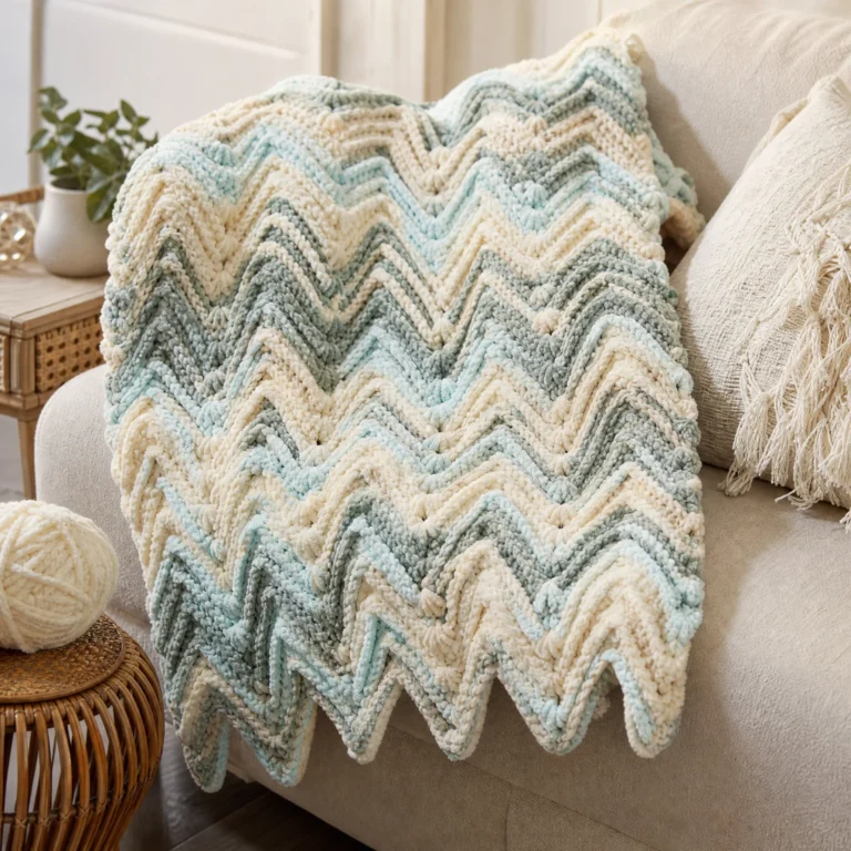 Raised Chevron Crochet Afghan showcasing vibrant chevron patterns and textures.