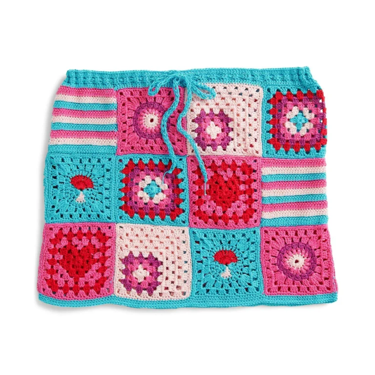 Regent Park Granny Square Crochet Skirt Pattern showcasing vibrant squares.