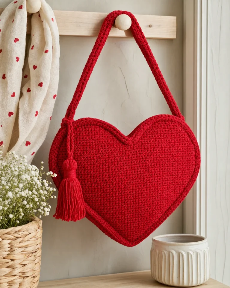 Simple crochet heart tote bag pattern for beginners