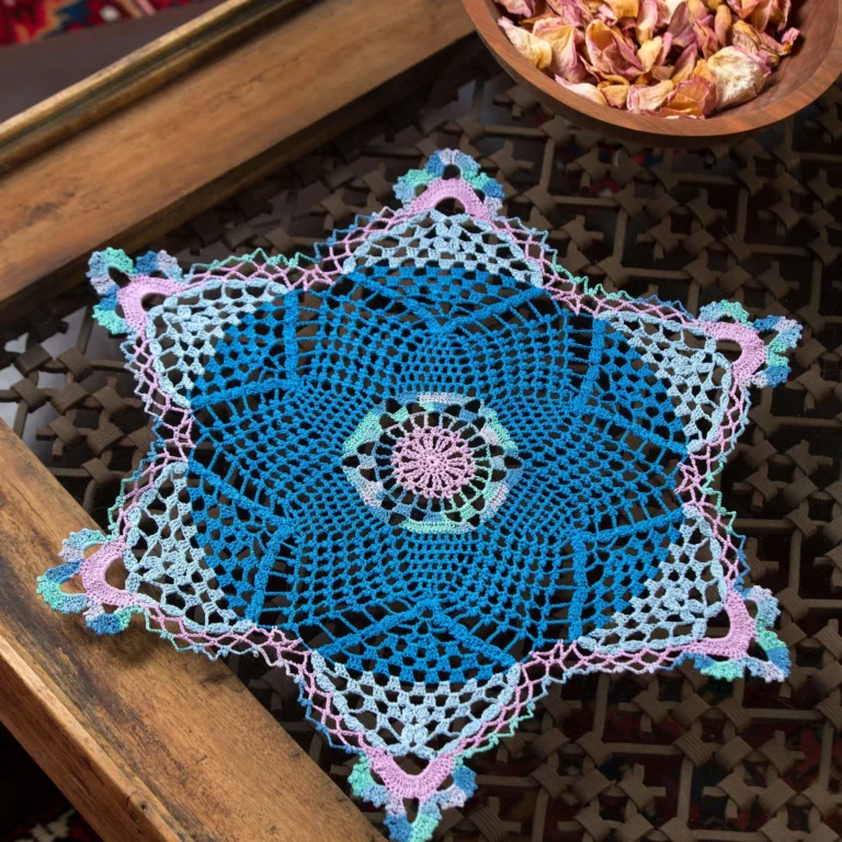 Free snowflake doily crochet pattern for winter decorations.