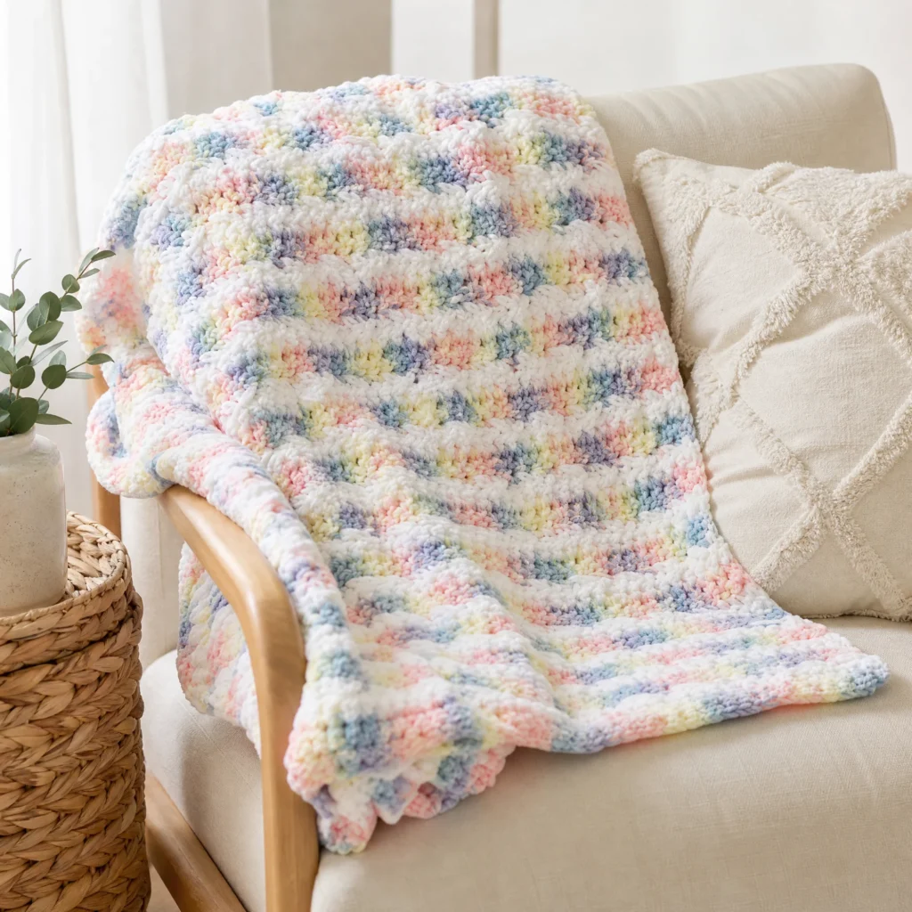 Softee Chunky Baby Blanket Crochet Pattern for a cozy nursery.