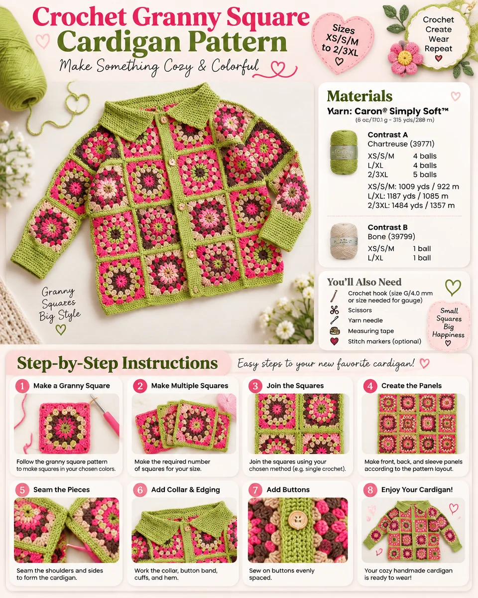 Vibrant Crochet Granny Square Cardigan Pattern