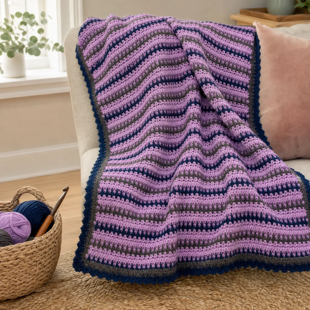 Cozy crochet throw pattern designed for home decoration
