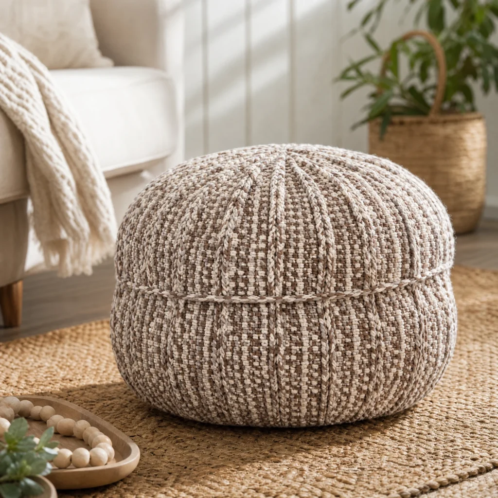 Wheel-Spoked Crochet Pouf Pattern design for DIY home decor