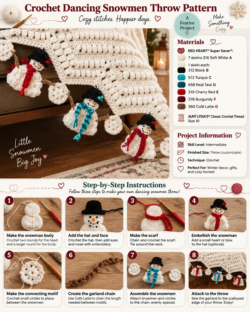 Whimsical Dancing Snowmen Crochet Throw Pattern