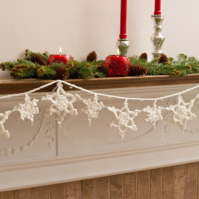 Crochet snowflake garland for winter decoration