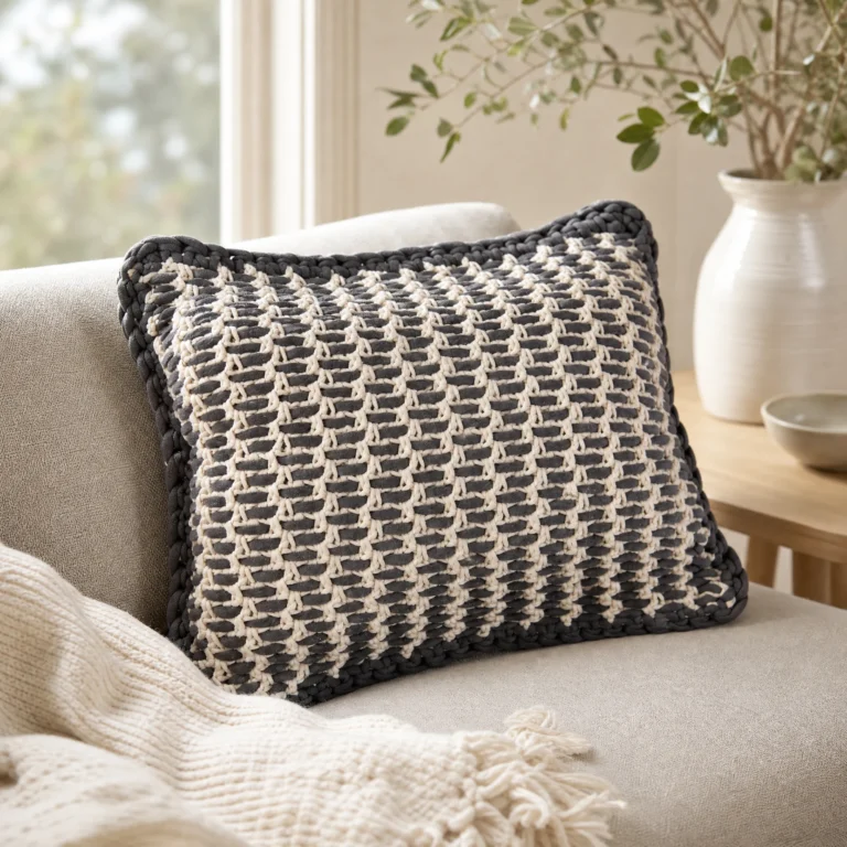 Woven-look crochet pillow pattern design for home decor
